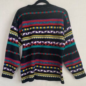 Women Large Colorful Geometric Pattern Sweater Pullover Core event Festival